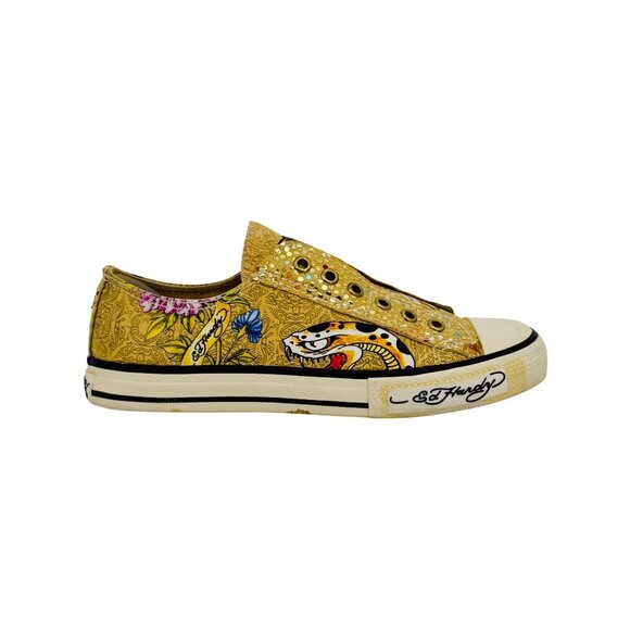 Vtg Y2K Ed Hardy Yellow Canvas Sneakers| McBling Grunge Sleaze Baddie Streetwear - Picture 11 of 16